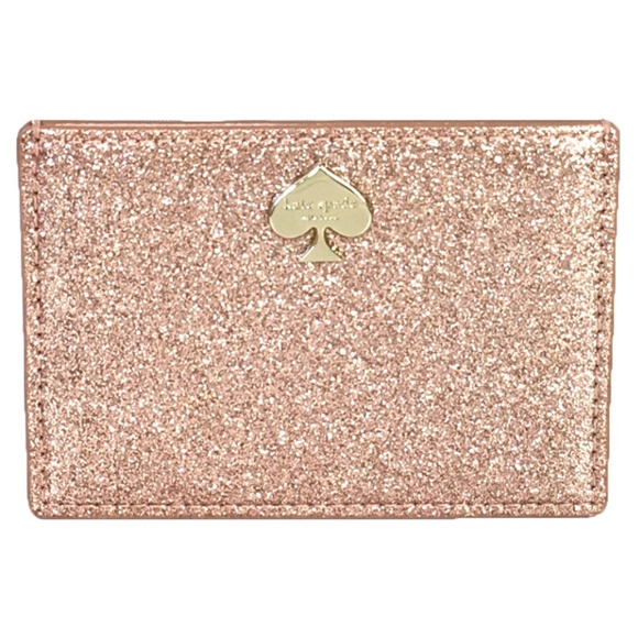 NEW Kate Spade Glitter Bug Graham Sparkling Card Case Holder, Rose Gold Pink - Picture 2 of 6